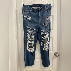 American Eagle Outfitters Ripped Blue Curvy Mom Jeans
